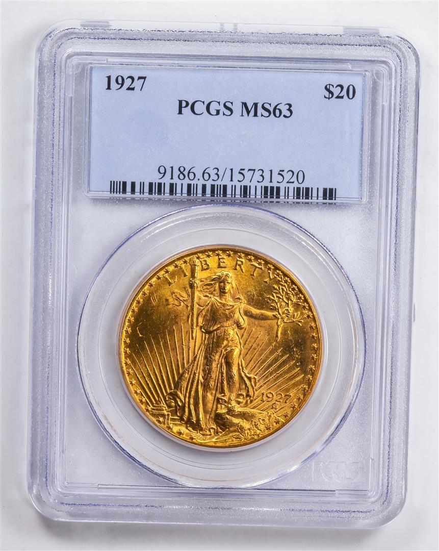 1927 $20 Double Eagle Gold Coin PCGS MS63