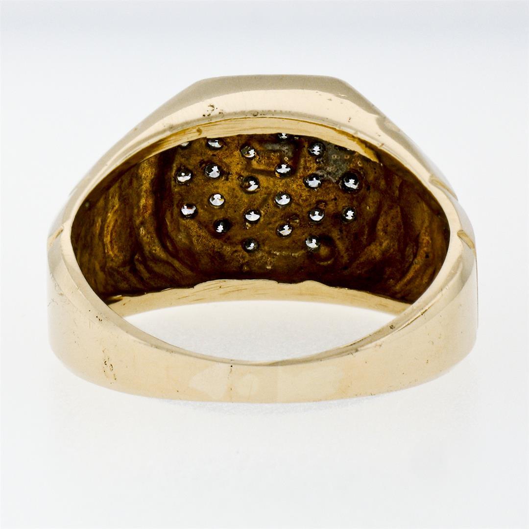 Vintage Men's 14k TT Gold .52 ctw Round Pave Diamond Cluster Ring w/ Ribbed Shan