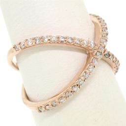 NEW 14k Rose Gold 0.50 ctw 45 Round Brilliant Diamond Simple X Ex Cross Band Rin