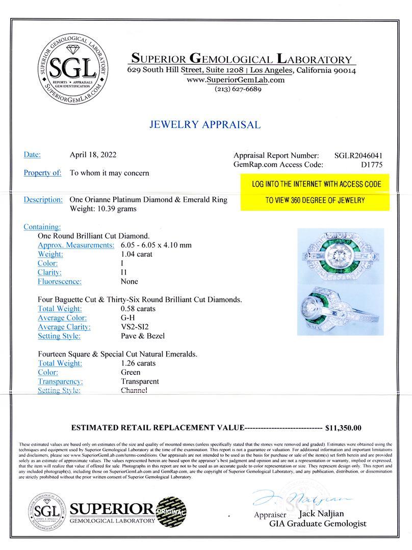 1.04 ctw Diamond and 1.26 ctw Emerald Platinum Ring (1.62 ctw Diamonds)