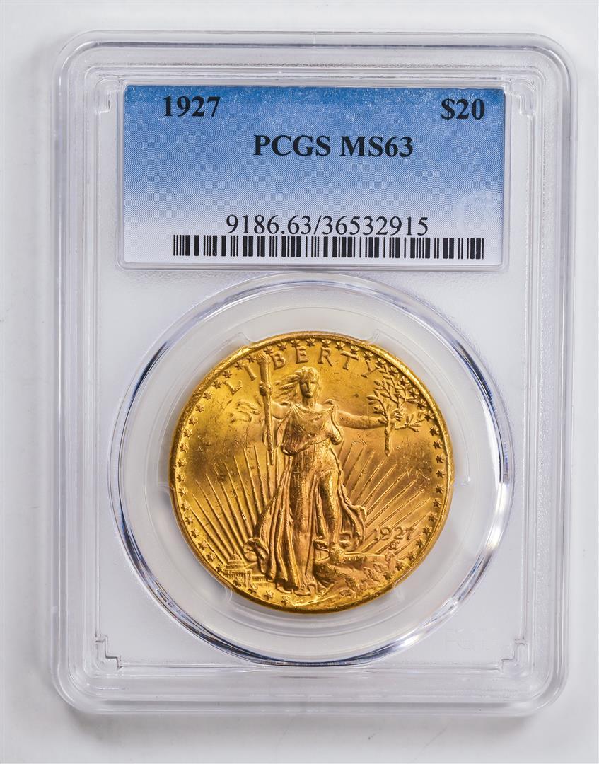 1927 $20 Double Eagle Gold Coin PCGS MS63