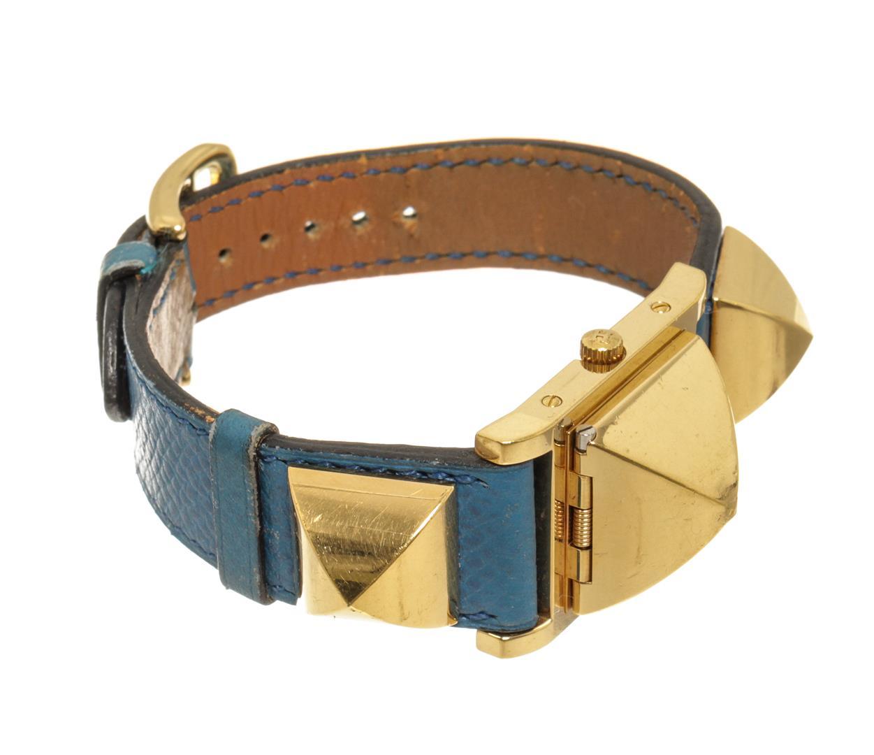 Hermes Blue gold-Plated and Leather Medor Quartz 20mm Watch