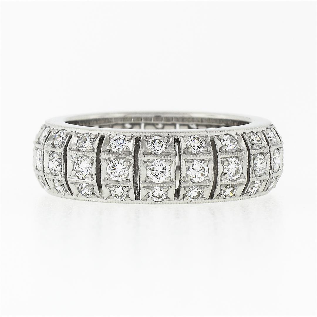 Vintage Platinum 1.30 ctw Diamond Domed Open Work & Milgrain Eternity Band Ring