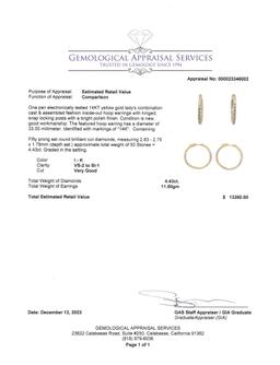 4.43 ctw Diamond Hoop Earrings - 14KT Yellow Gold