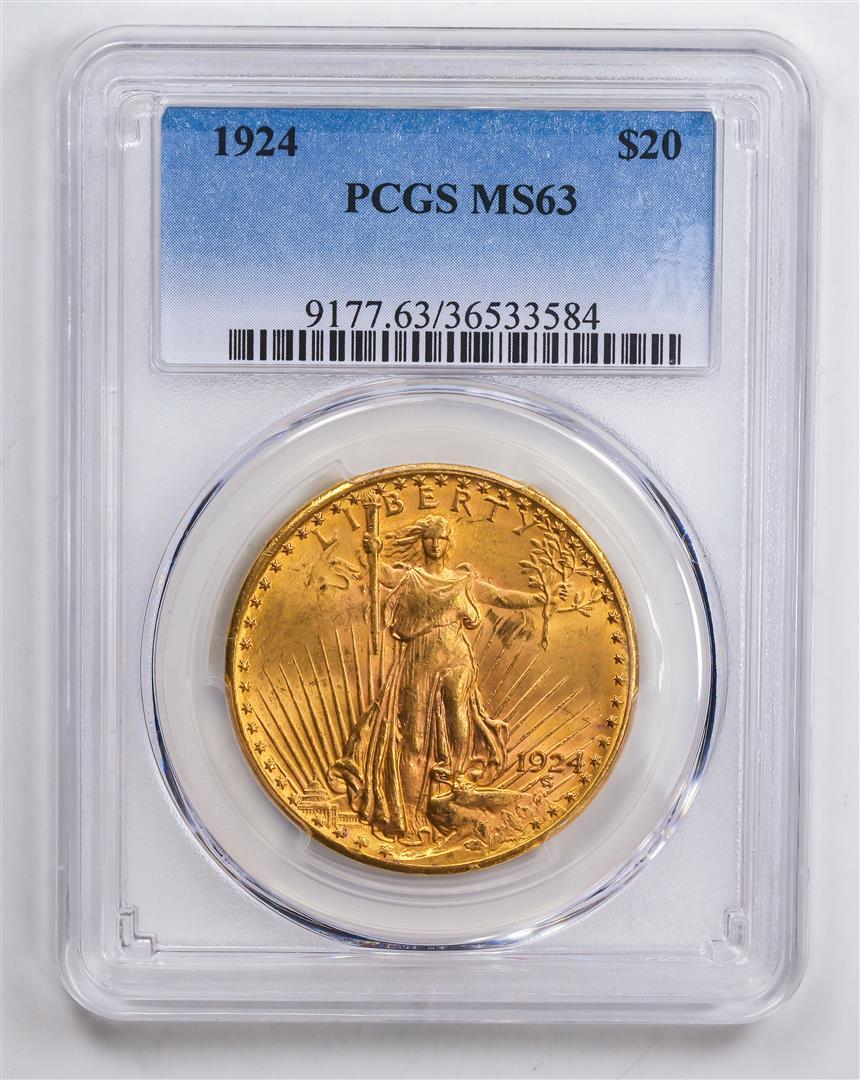 1924 $20 Double Eagle Gold Coin PCGS MS63