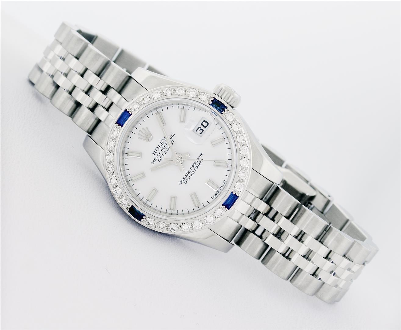 Rolex Ladies New Style Sapphire Quickset White Index White Gold Sapphire Diamond