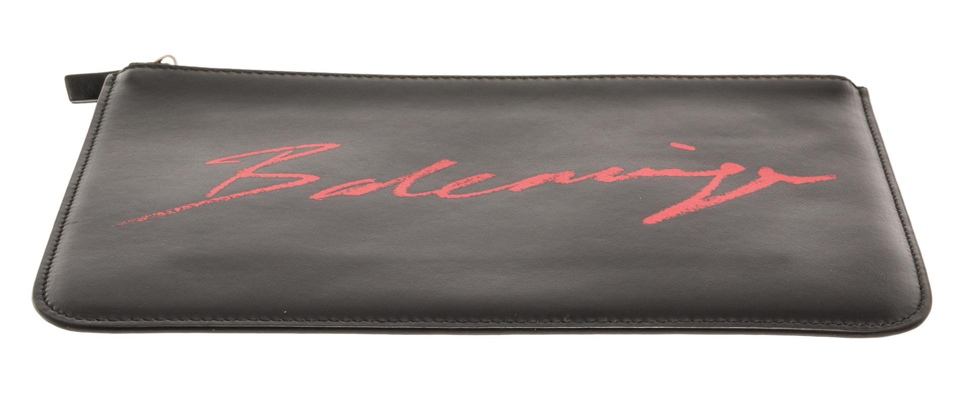 Balenciaga Black Leather Everyday Script Logo Medium Pouch