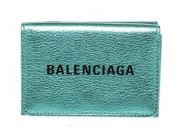 Balenciaga Blue Leather Logo Trifold Wallet