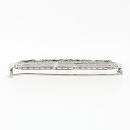 Antique Art Deco 14k White Gold 0.35 ctw Diamond Open Filigree Wide Bar Pin Broo