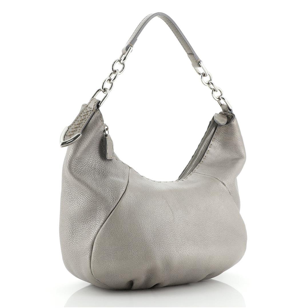 Fendi Selleria Chain Hobo Leather Small Silver