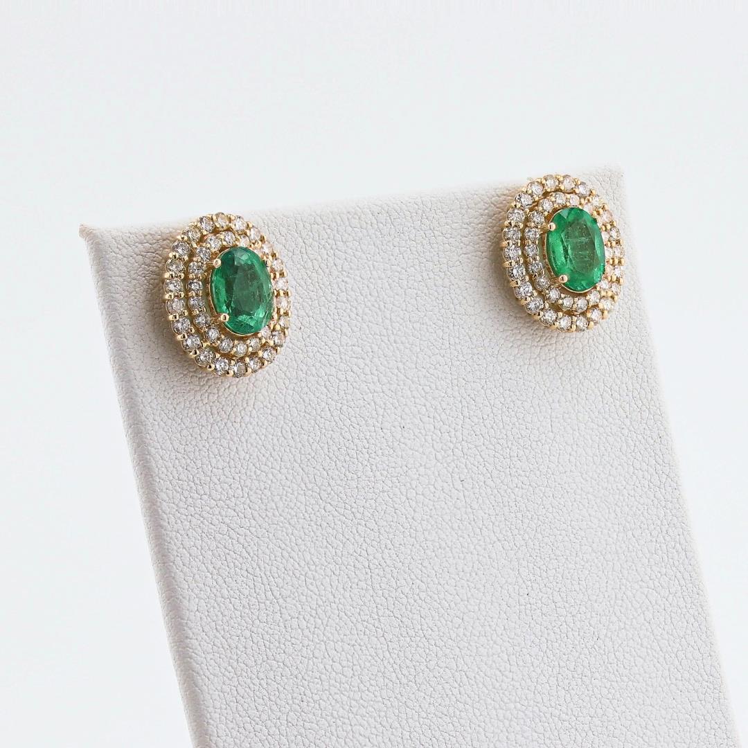 2.30 ctw Emerald and 1.30 ctw Diamond 14K Yellow Gold Earrings