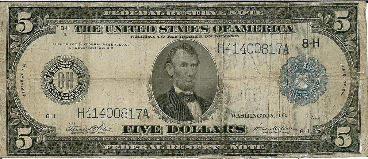 1914 $5 Federal Reserve Bank Note