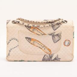 Chanel Classic Beige Multicolor Quilted Canvas Flower Art Print Single Flap Shou