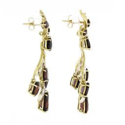 Vintage 18k Gold 11.9 ctw GIA Red Pyrope Garnet & Diamond Flower Dangle Earrings