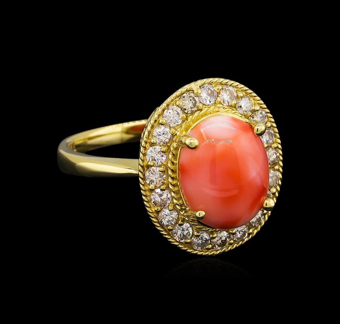 14KT Yellow Gold 3.16 ctw Coral and Diamond Ring