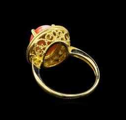14KT Yellow Gold 3.16 ctw Coral and Diamond Ring