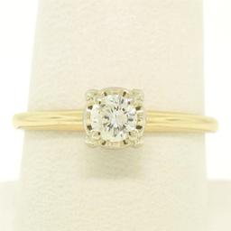 14k Two Tone Gold 0.40 ctw Illusion Prong Set Round Diamond Solitaire Band Ring