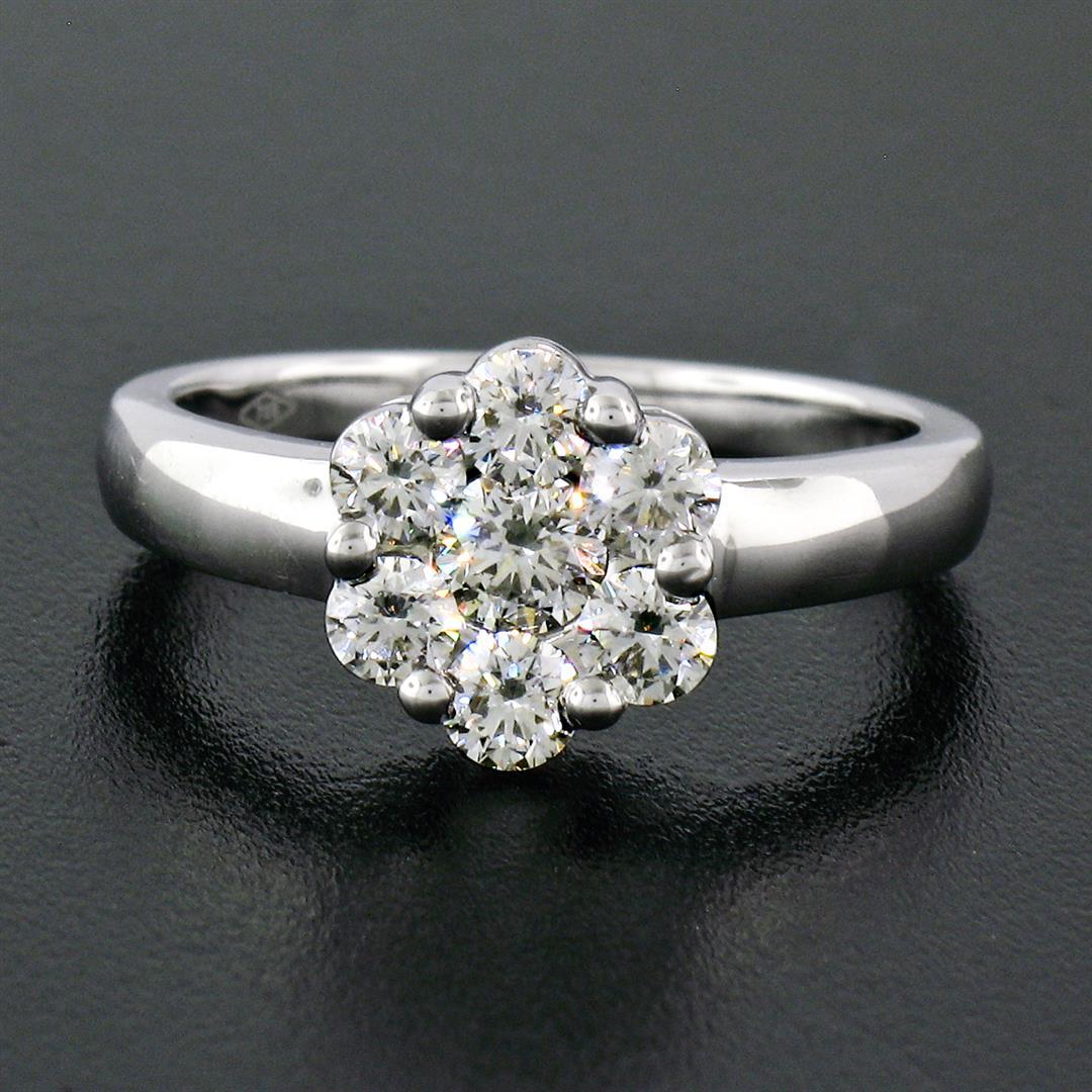 18K White Gold 0.84 ctw Ideal Round Brilliant Cut Diamond Flower Cluster Ring