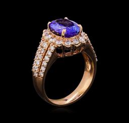 3.12 ctw Tanzanite and Diamond Ring - 14KT Rose Gold