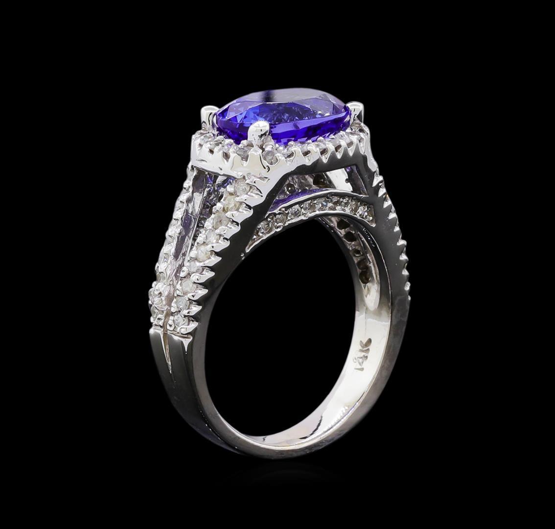 3.77 ctw Tanzanite and Diamond Ring - 14KT White Gold