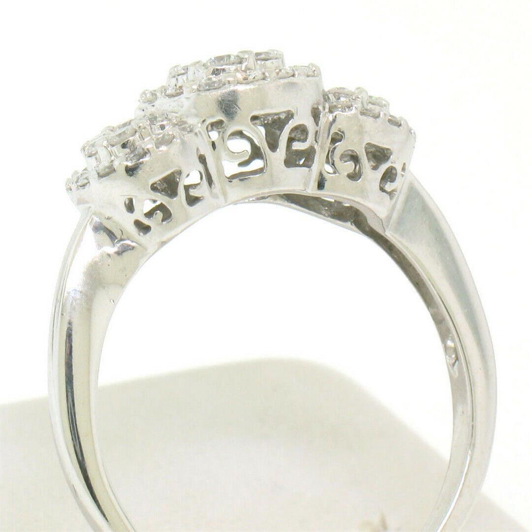 14k White Gold F VS2 1.25 ctw Triple Cluster Round Brilliant Diamond Band Ring