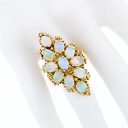 Vintage 14k Yellow Gold Oval Cabochon Opal Large Open Beaded Work Cocktail Ring