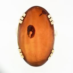 Vintage Large 14k Gold Oval Cabochon Natural Amber Bold Cocktail Statement Ring