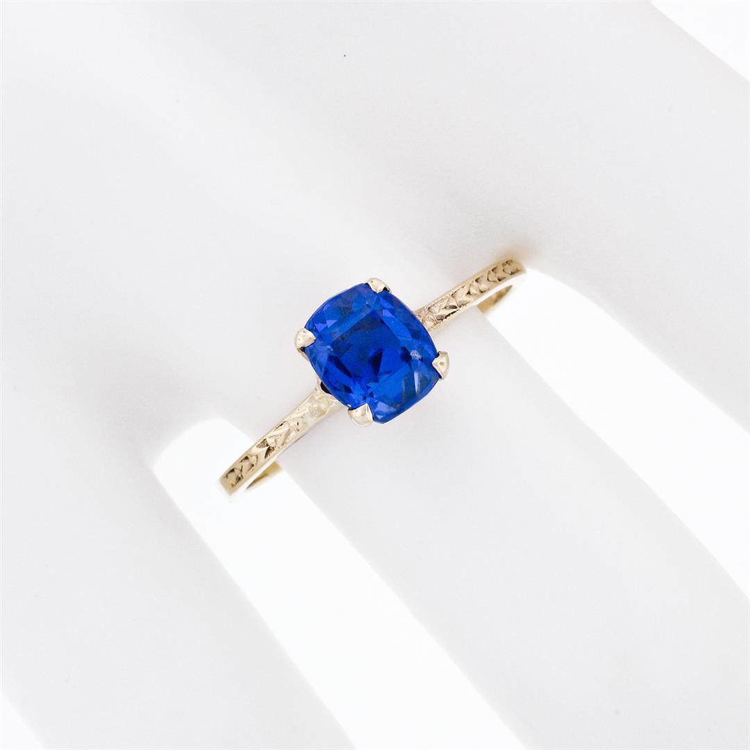 Antique 14k Gold GIA 1.95 ctw NO HEAT Cushion Blue Ceylon Sapphire Solitaire Rin