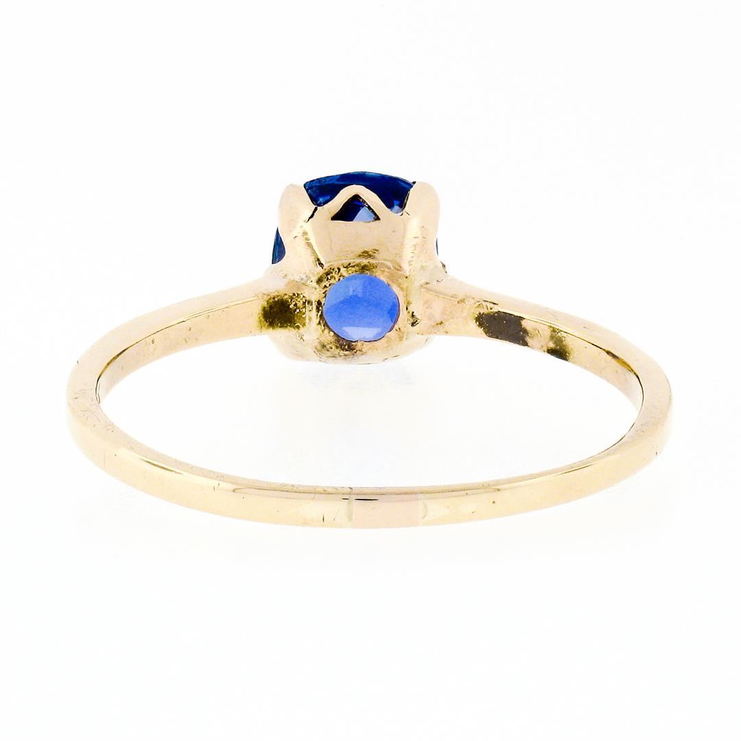 Antique 14k Gold GIA 1.95 ctw NO HEAT Cushion Blue Ceylon Sapphire Solitaire Rin