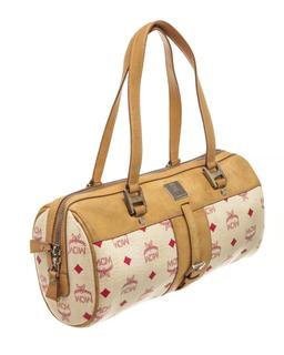 MCM Duffle Mini In White/Tan Coated Canvas Shoulder Bag