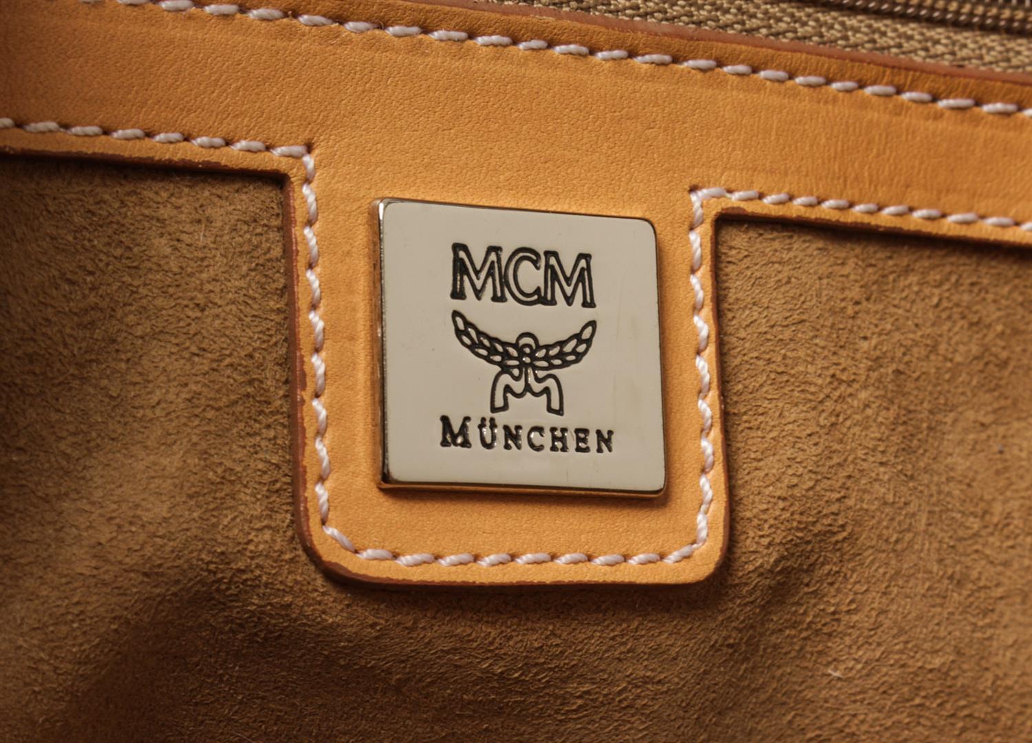 MCM Duffle Mini In White/Tan Coated Canvas Shoulder Bag