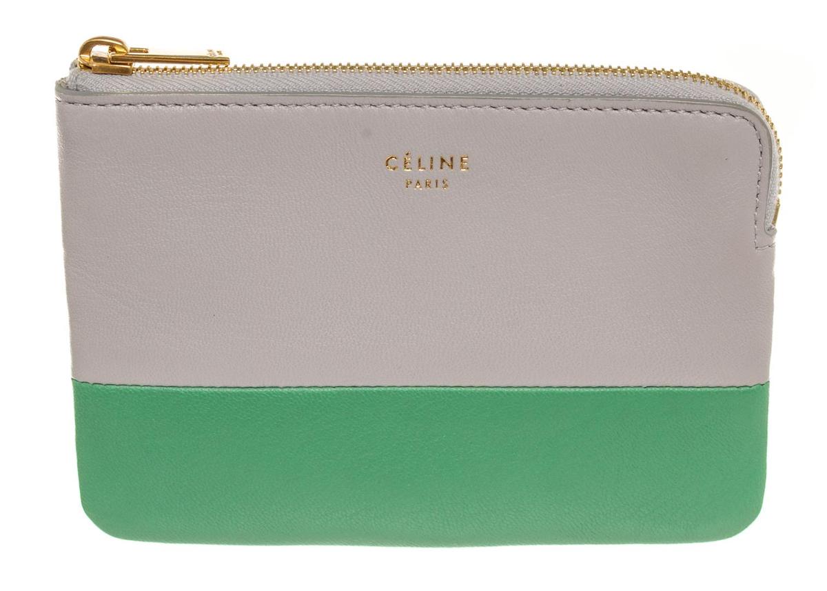 Celine Gray & Green Bicolor Solo Clutch Leather Coin Pouch