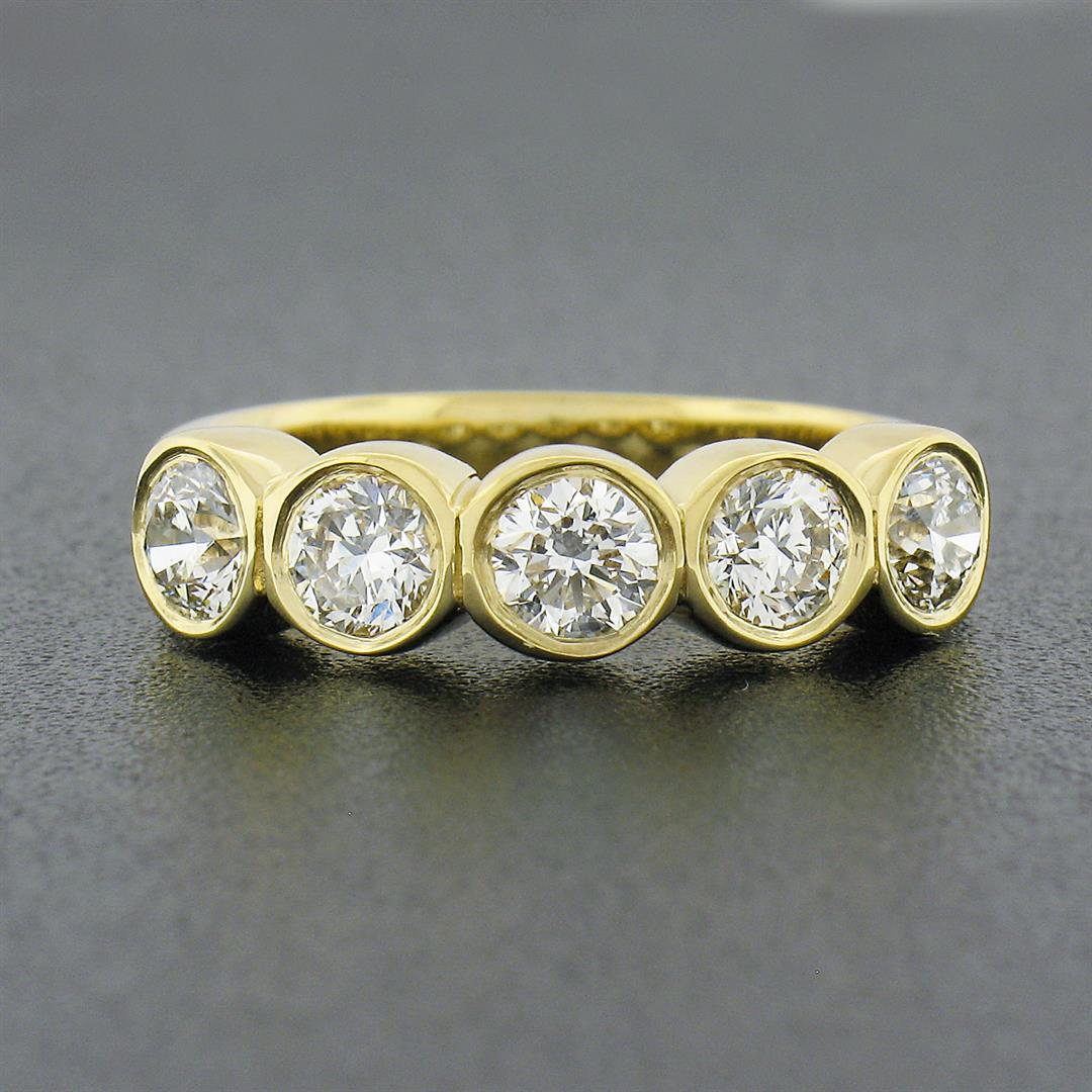NEW Custom Made 18K Yellow Gold 1.21 ctw Bezel Diamond 5 Stone Wedding Band Ring