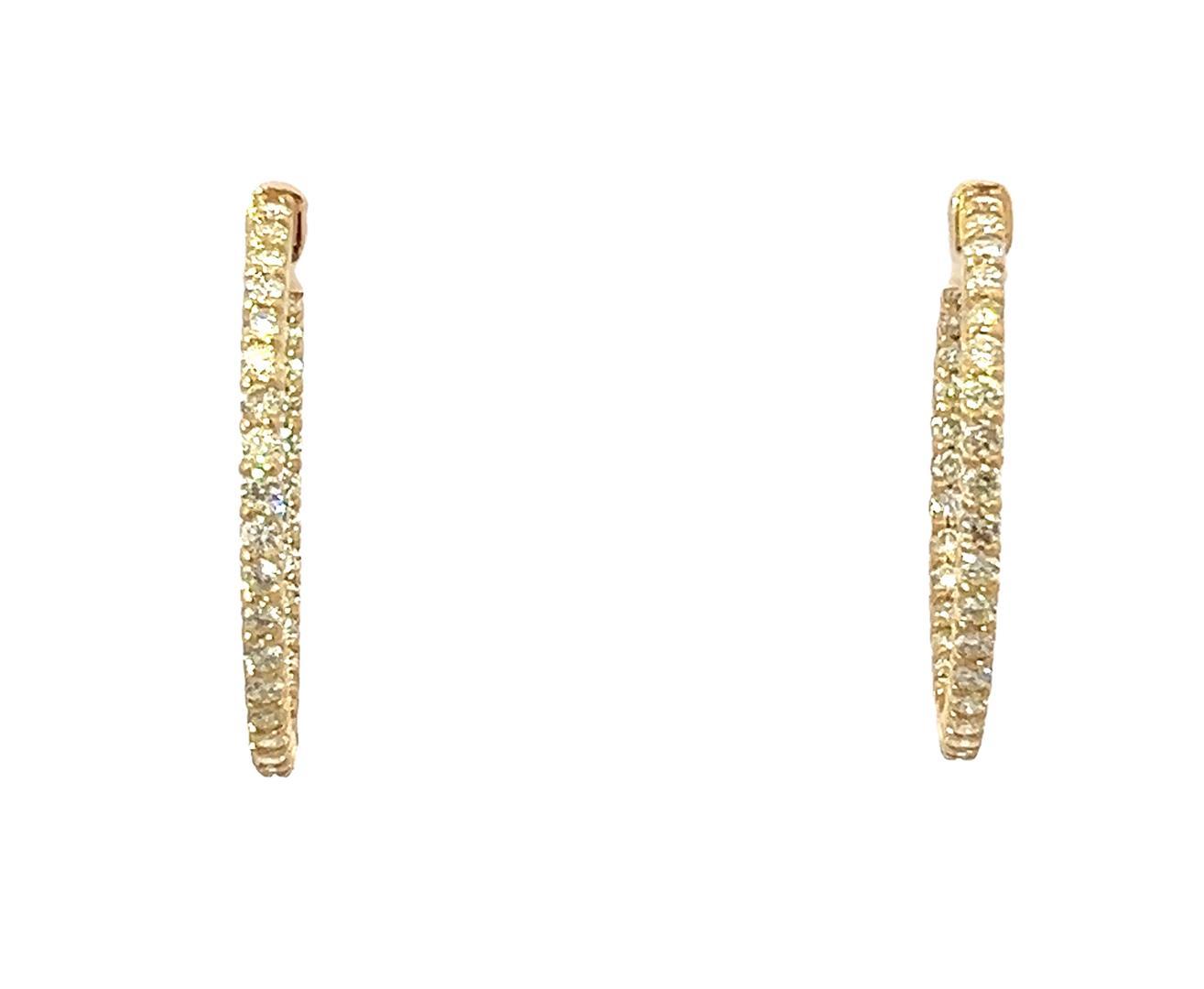 2.20 ctw Diamond Hoop Earrings - 14KT Yellow Gold