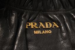 Prada Black Soft Calfskin Leather Gathered Shoulder Bag