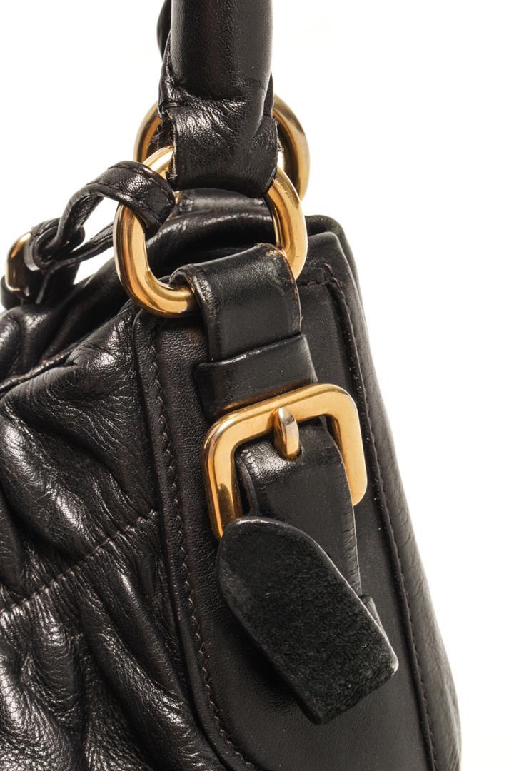 Prada Black Soft Calfskin Leather Gathered Shoulder Bag