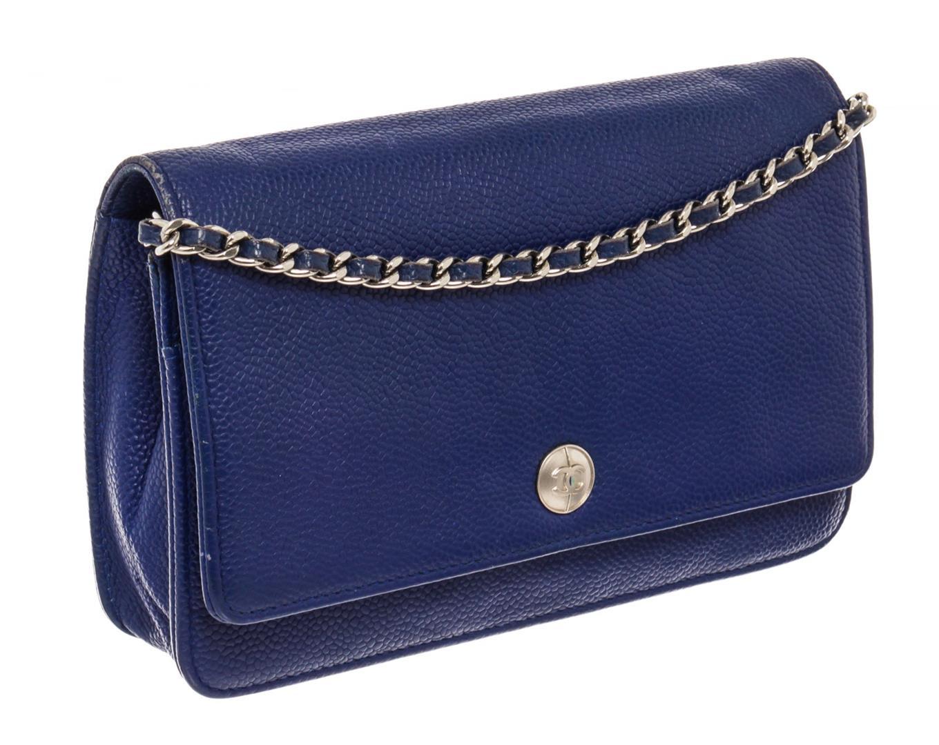 Chanel Blue Caviar Leather CC Button Wallet on Chain