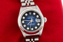 Rolex Ladies Stainless Steel Blue Vignette Diamond Datejust 26mm with Box