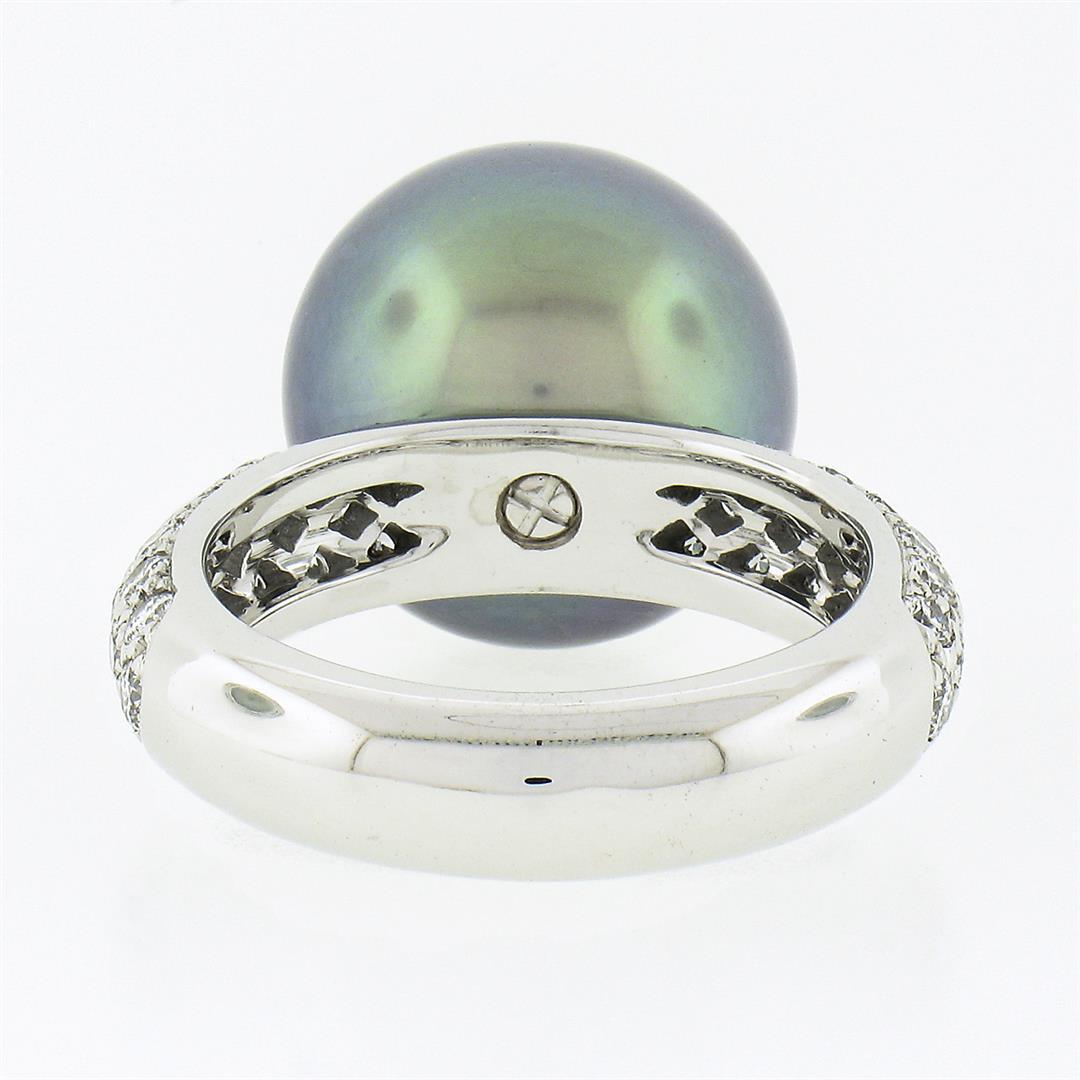 Cartier 18k White Gold 12.75mm Tahitian Gray Pearl .85 ctw Round Pave Diamond Ri