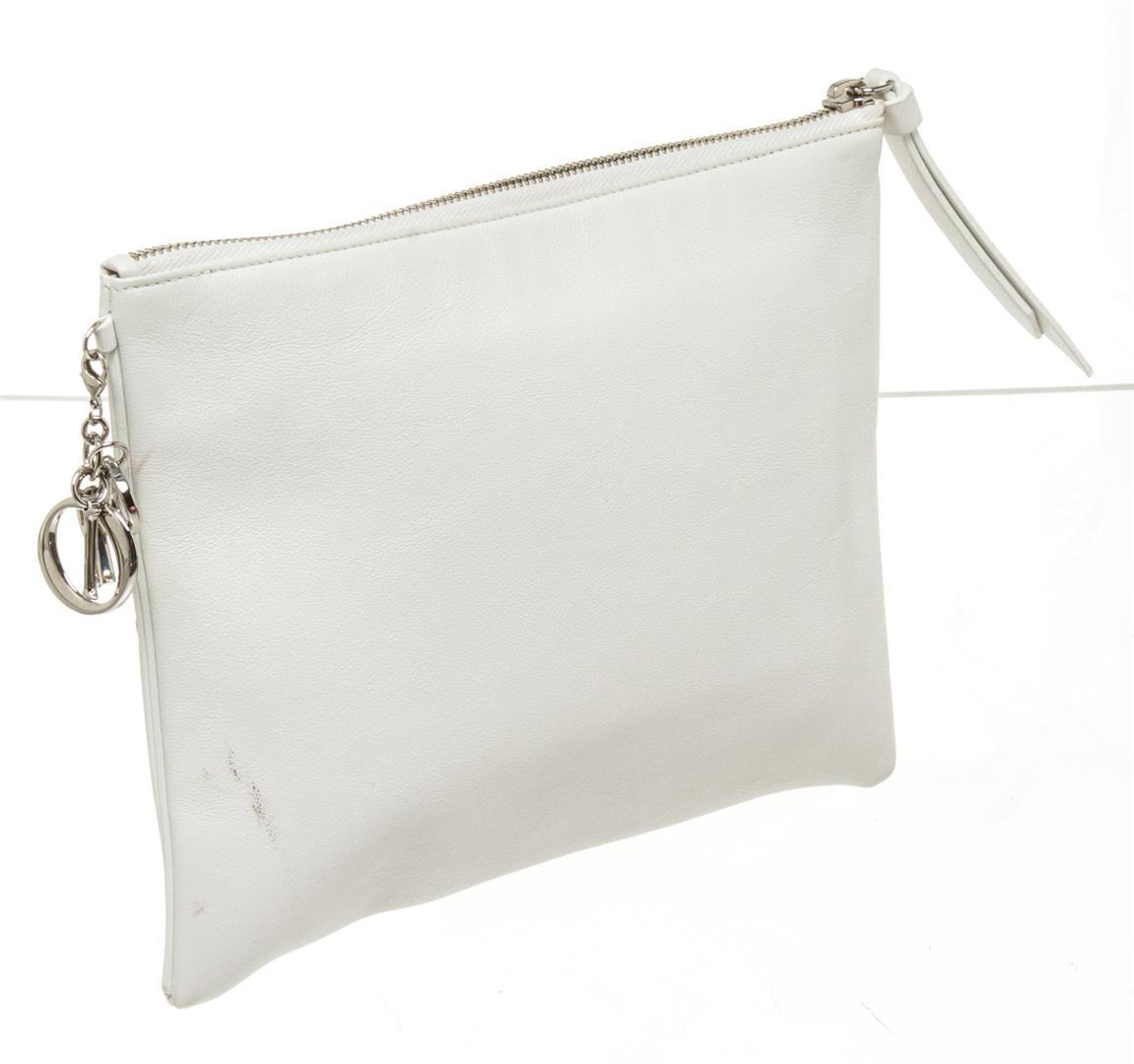 Christian Dior White Leather Paradise Zip Pouch Wallet