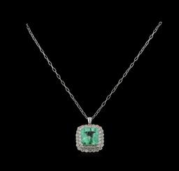 18.09 ctw Emerald and Diamond Pendant With Chain - 14KT White Gold