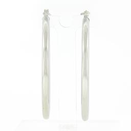 NEW Classic 14K White Gold 1.77" 3mm Plain Polished Round Hoop Snap Earrings