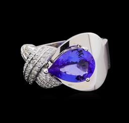 2.10 ctw Tanzanite and Diamond Ring - 14KT White Gold