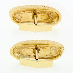 Men's Solid 14k Yellow Gold Textured Oval Tree Stump Pattern Cufflinks Links