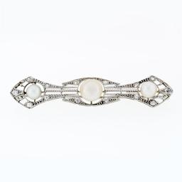 Antique Art Deco Black Starr Frost Platinum GIA Natural Pearl & Diamond Bar Pin