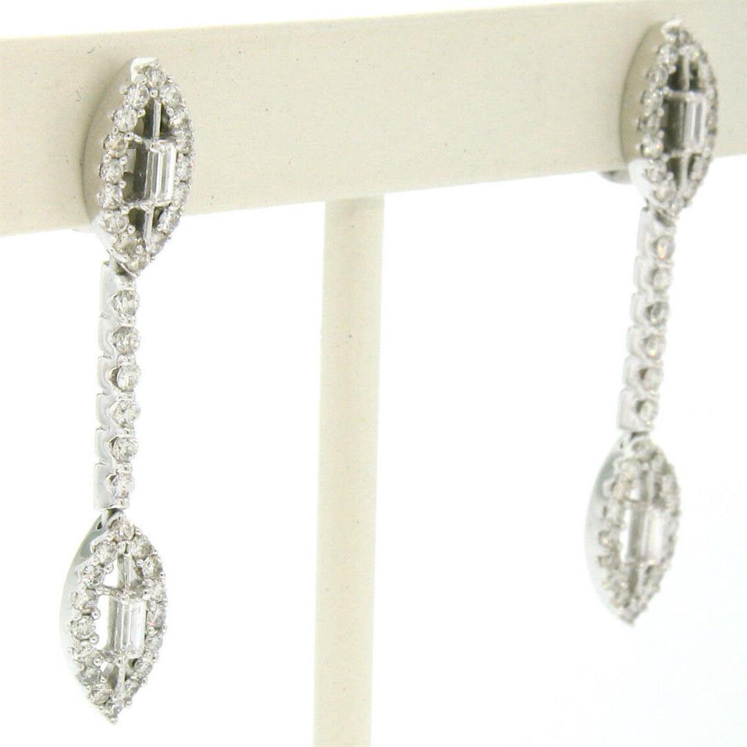 NEW 18k White Gold 0.95 ctw Round Baguette Diamond Drop Dangle Marquise Earrings