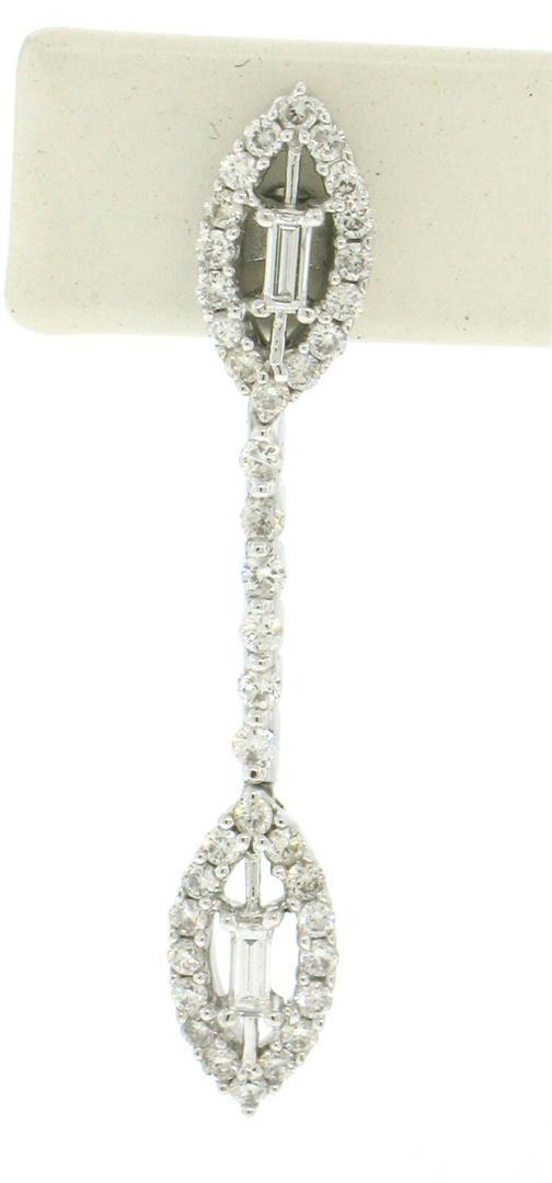 NEW 18k White Gold 0.95 ctw Round Baguette Diamond Drop Dangle Marquise Earrings