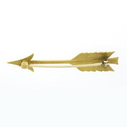 Antique Art Nouveau Solid 14k Yellow Gold Detailed Seed Pearl Arrow Pin Brooch