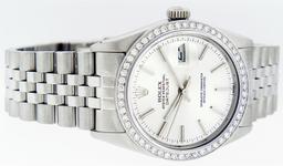 Rolex Mens Stainless Steel Silver Index Diamond Bezel Datejust Wristwatch 36MM