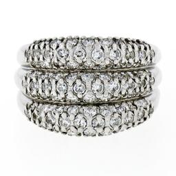 Vintage .900 Platinum 1.30 ctw Pave Diamond Wide Domed Triple Stacked Band Ring